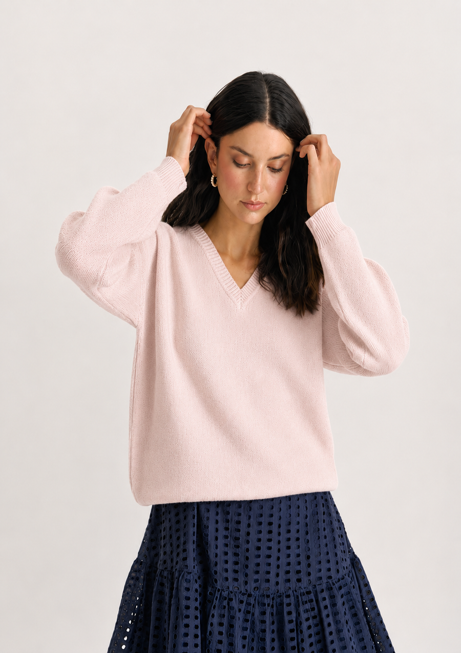 SWEATER EN V BASICO PINK BLUSH