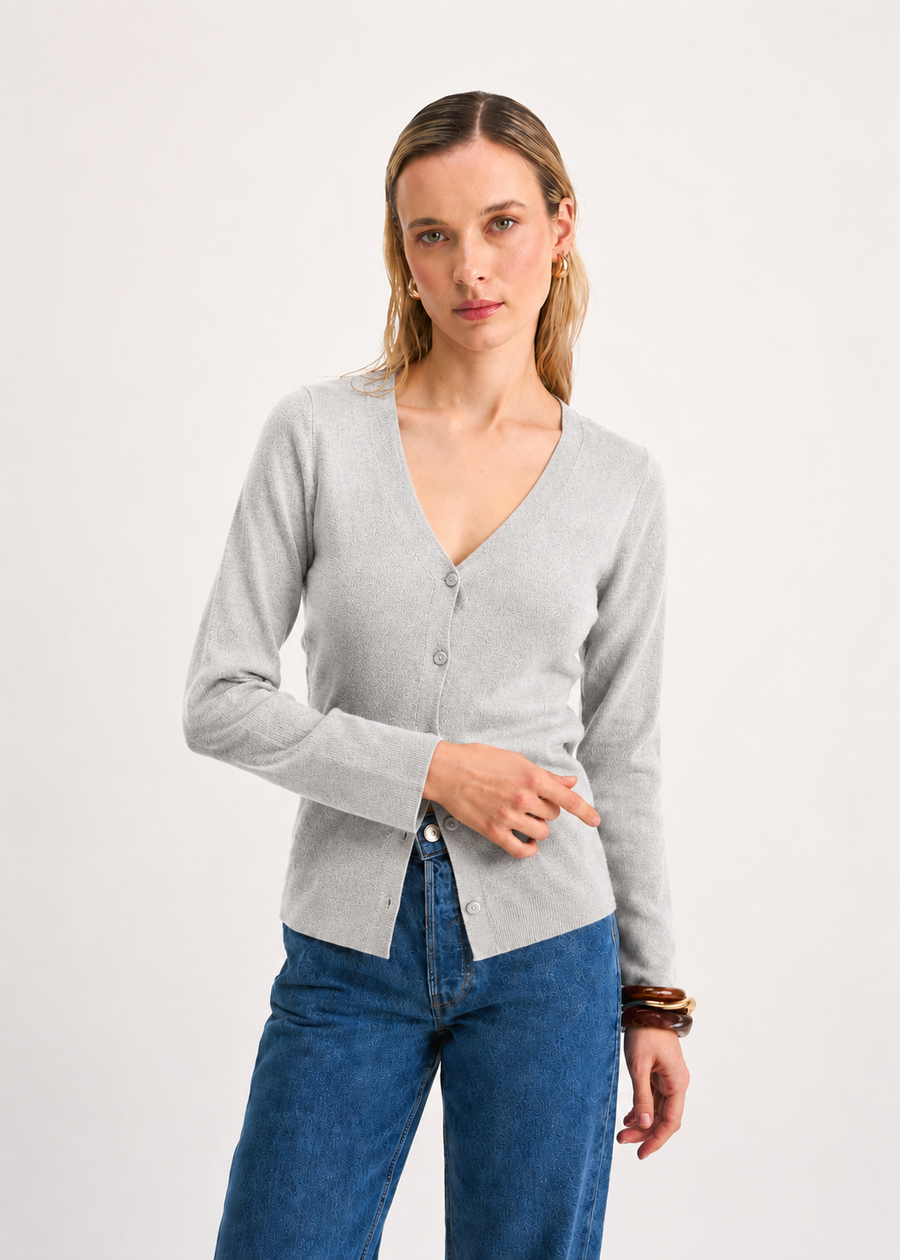 CARDIGAN BASICO GRIS CLARO