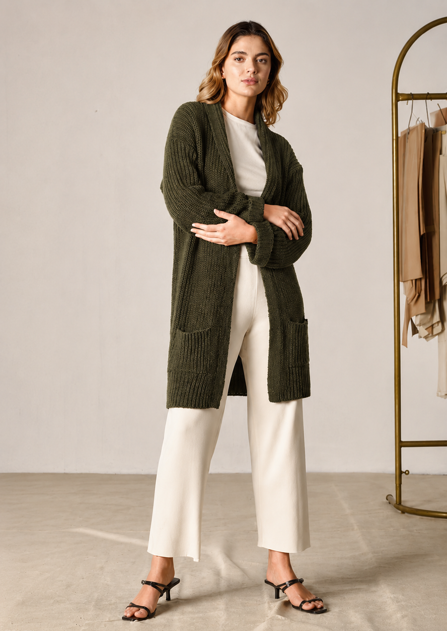 CARDIGAN STELLE VERDE MILITAR
