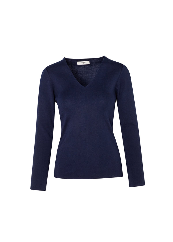 SWEATER EN V BASICO en AZUL PETROLEO - Vista frontal | ZEPHIR