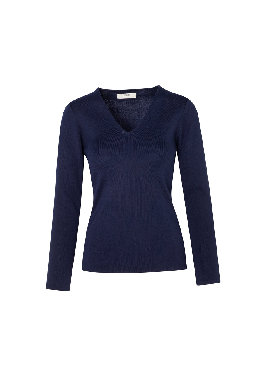 SWEATER EN V BASICO AZUL PETROLEO