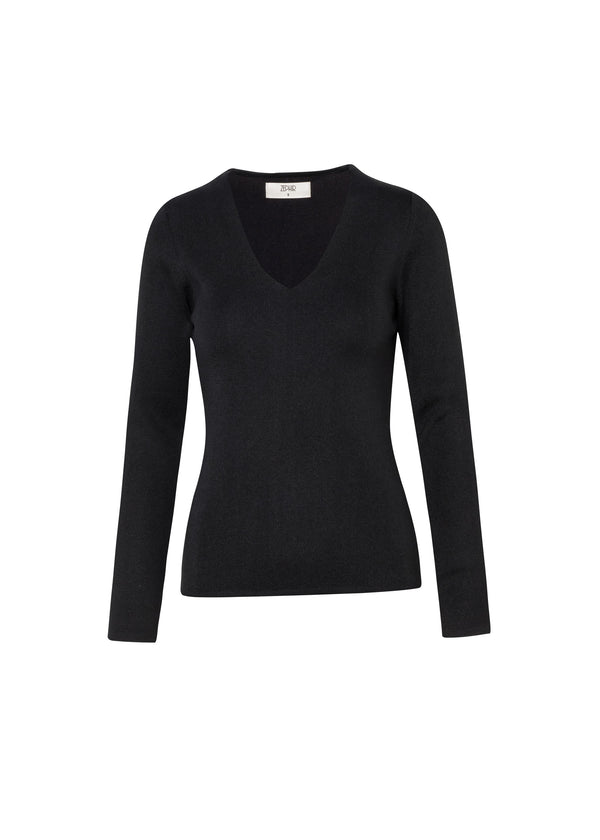 SWEATER EN V BASICO en NEGRO - Vista frontal | ZEPHIR
