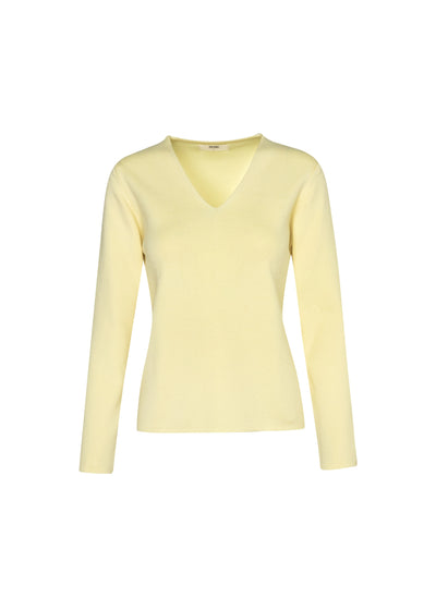 Sweater en V Básico tejido en color banana para mujer - Zephir
