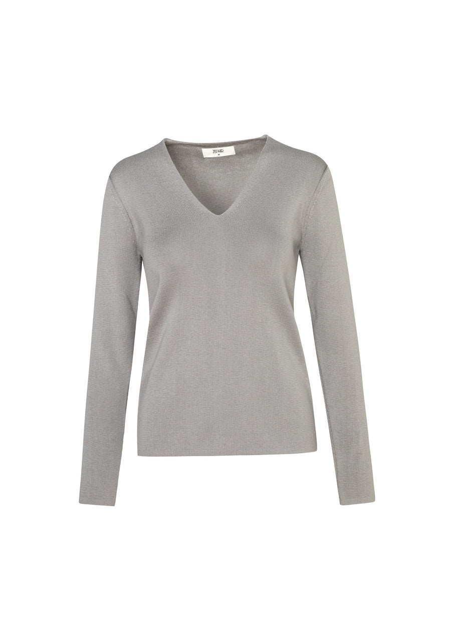 SWEATER EN V BASICO GRIS PERLA