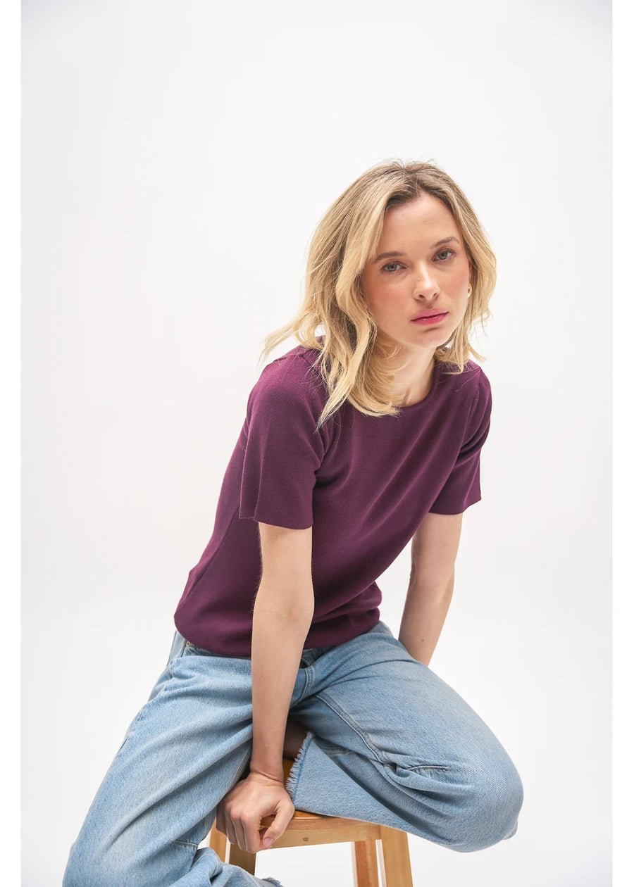BLUSA BASICA MANGA CORTA BERENJENA