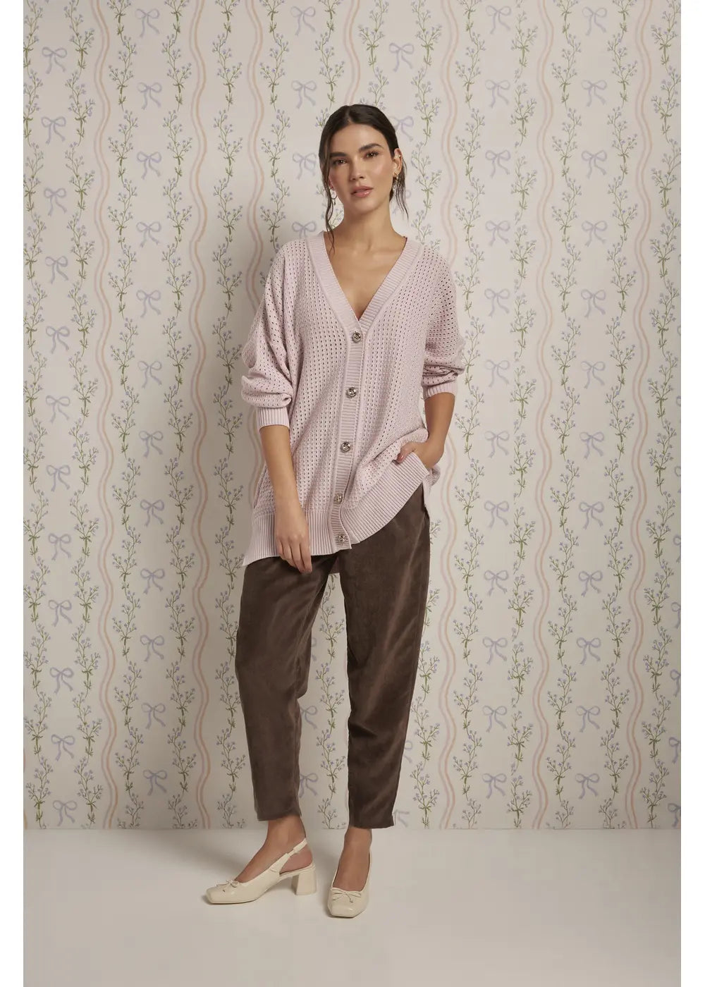 CARDIGAN ADELINE en PINK BLUSH - Vista frontal | ZEPHIR