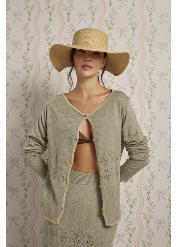 CARDIGAN AMELIA en VERDE HOJA - Vista frontal | ZEPHIR