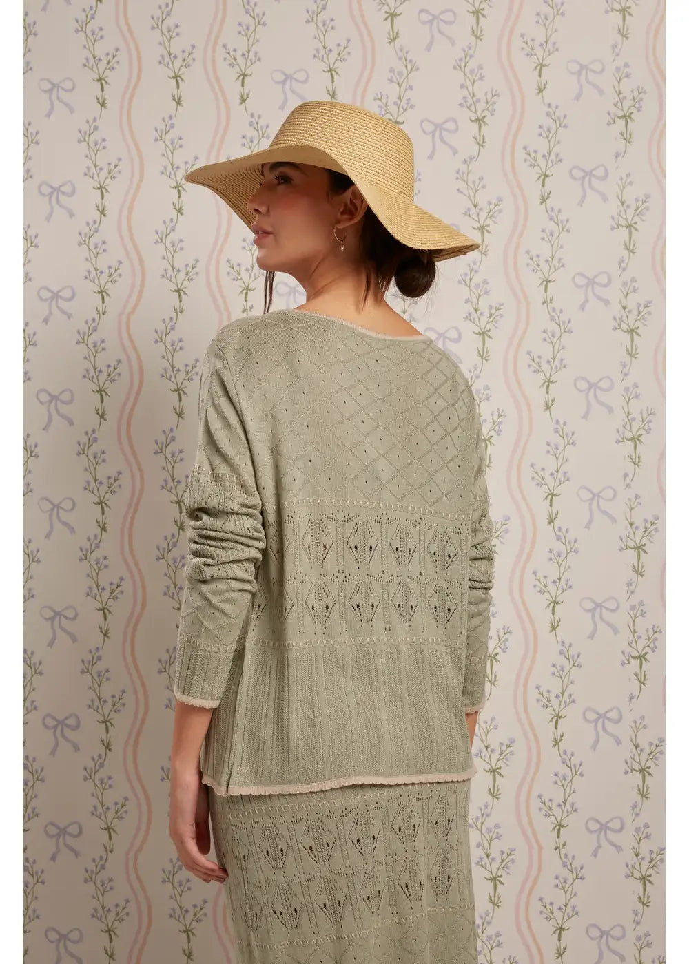 CARDIGAN AMELIA en VERDE HOJA - Vista de espalda | ZEPHIR