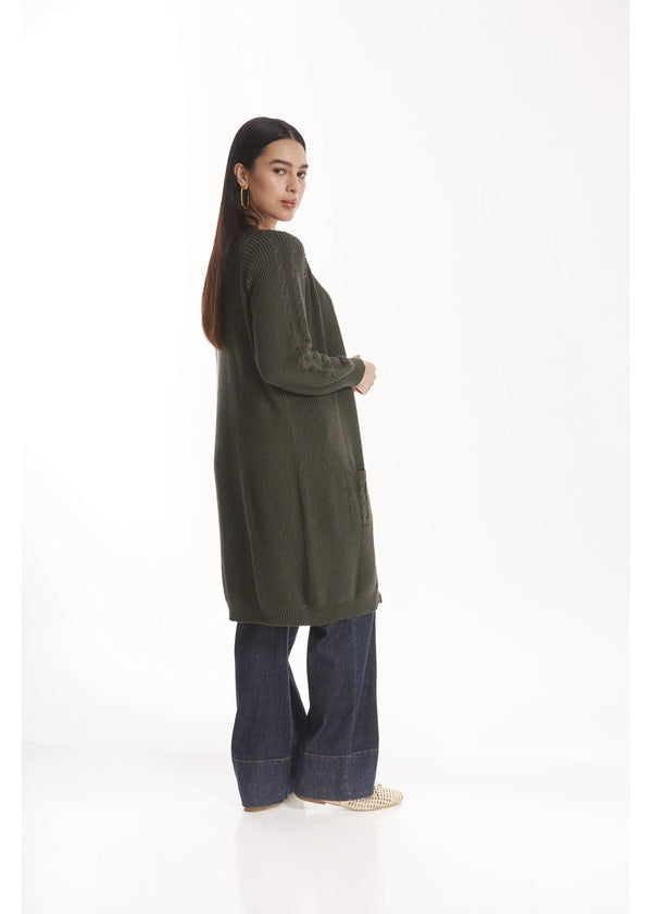CARDIGAN BARU en VERDE MILITAR - Vista frontal | ZEPHIR