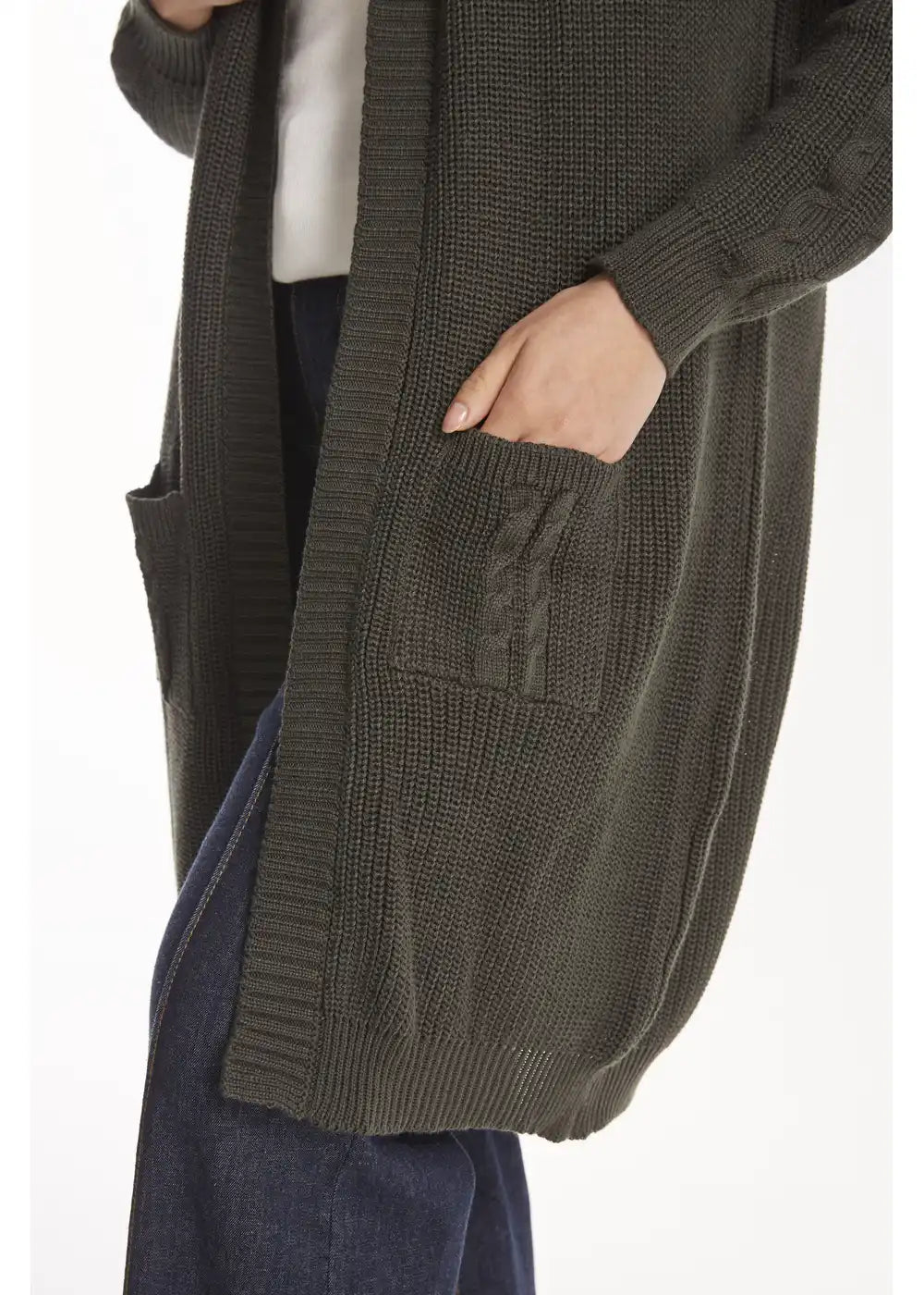 CARDIGAN BARU en VERDE MILITAR - Vista de espalda | ZEPHIR