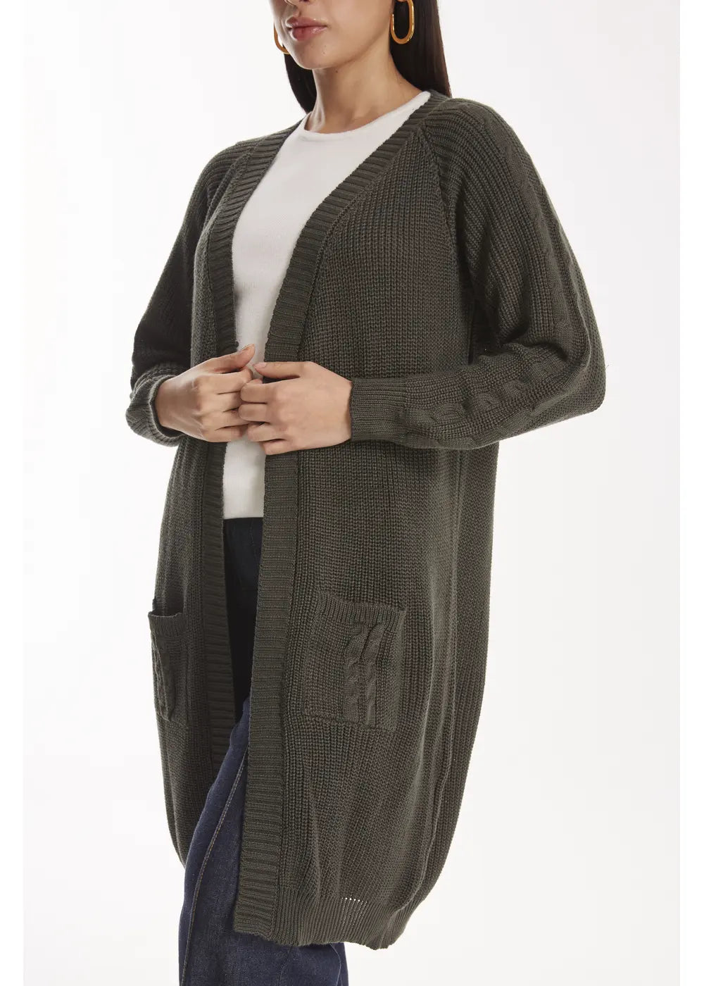 CARDIGAN BARU en VERDE MILITAR - Vista lateral | ZEPHIR
