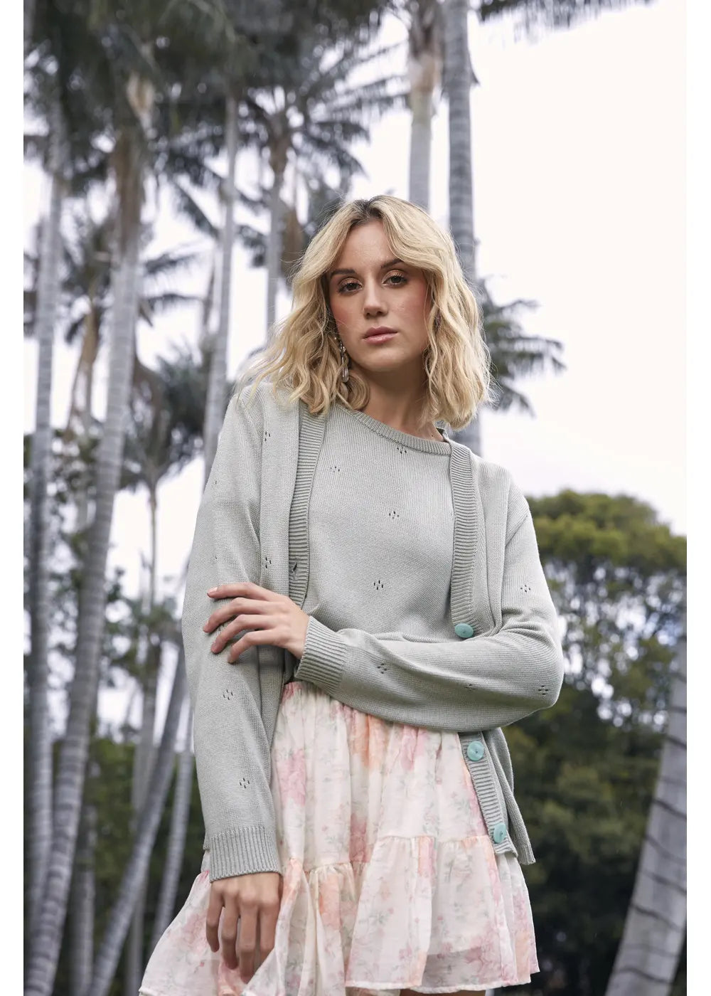 CARDIGAN LOTUS en VERDE HOJA - Vista frontal | ZEPHIR
