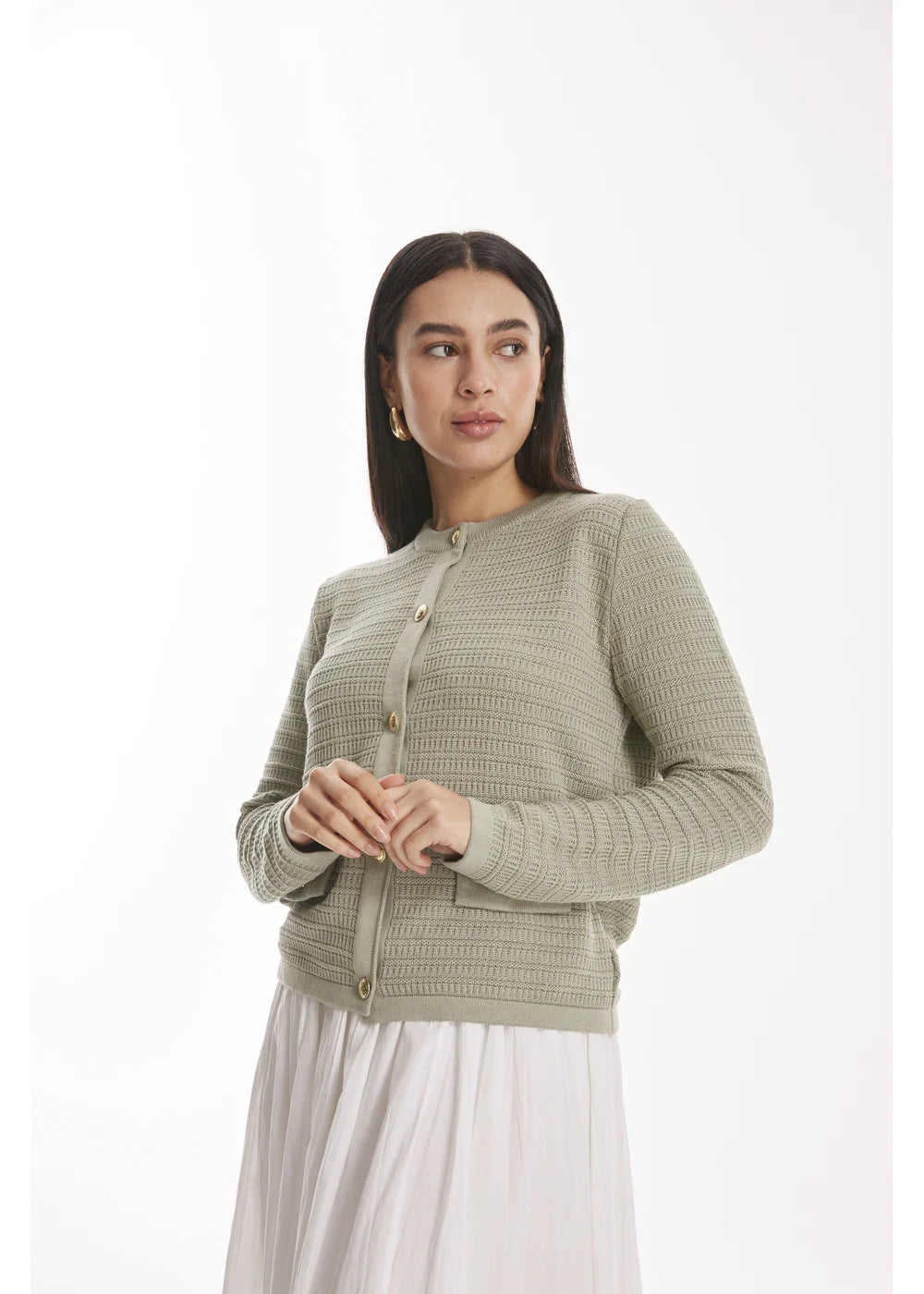 CARDIGAN MERLE en VERDE HOJA - Vista frontal | ZEPHIR