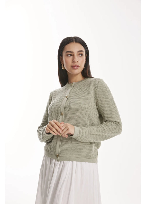 CARDIGAN MERLE en VERDE HOJA - Vista frontal | ZEPHIR