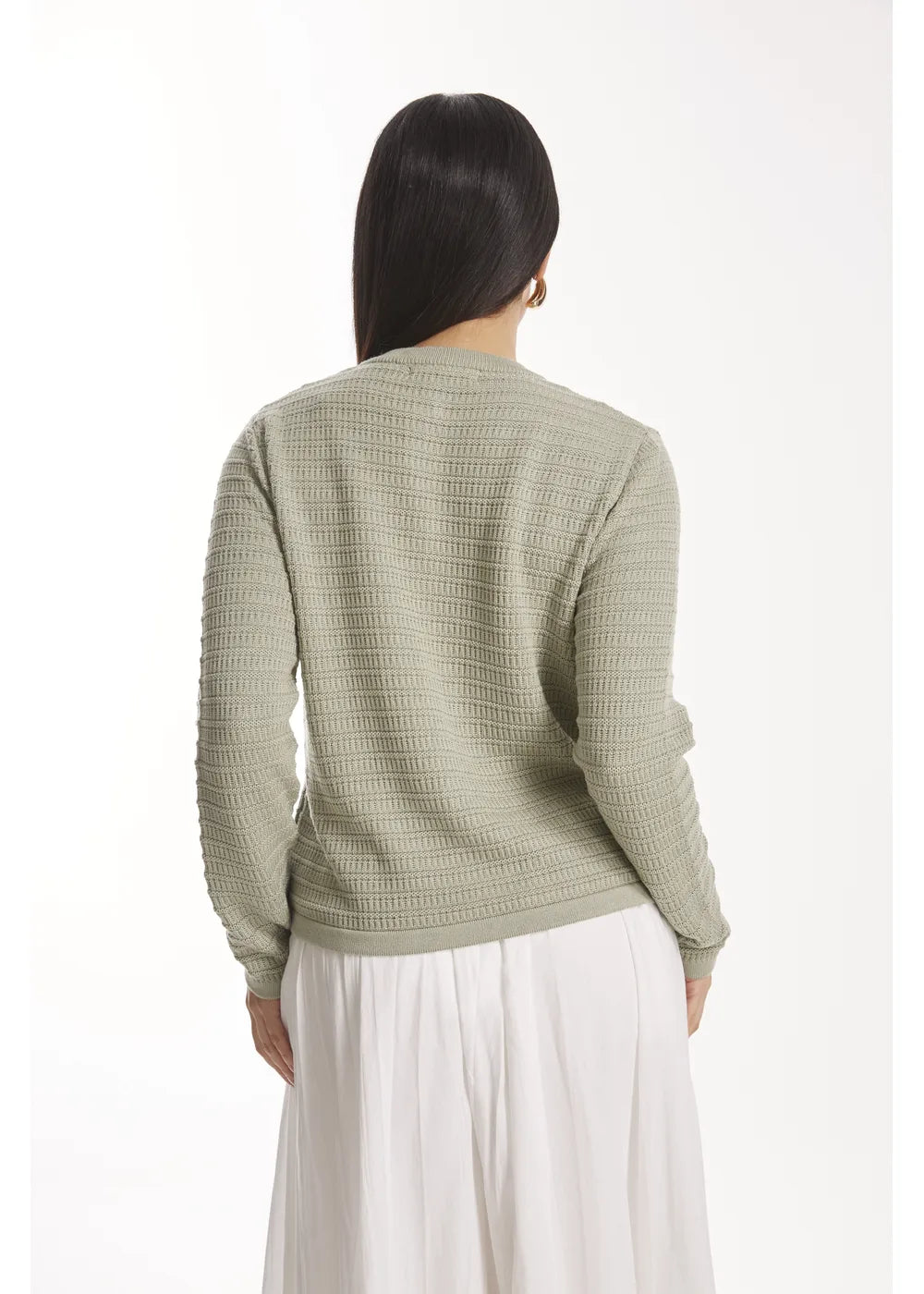 CARDIGAN MERLE en VERDE HOJA - Vista de espalda | ZEPHIR