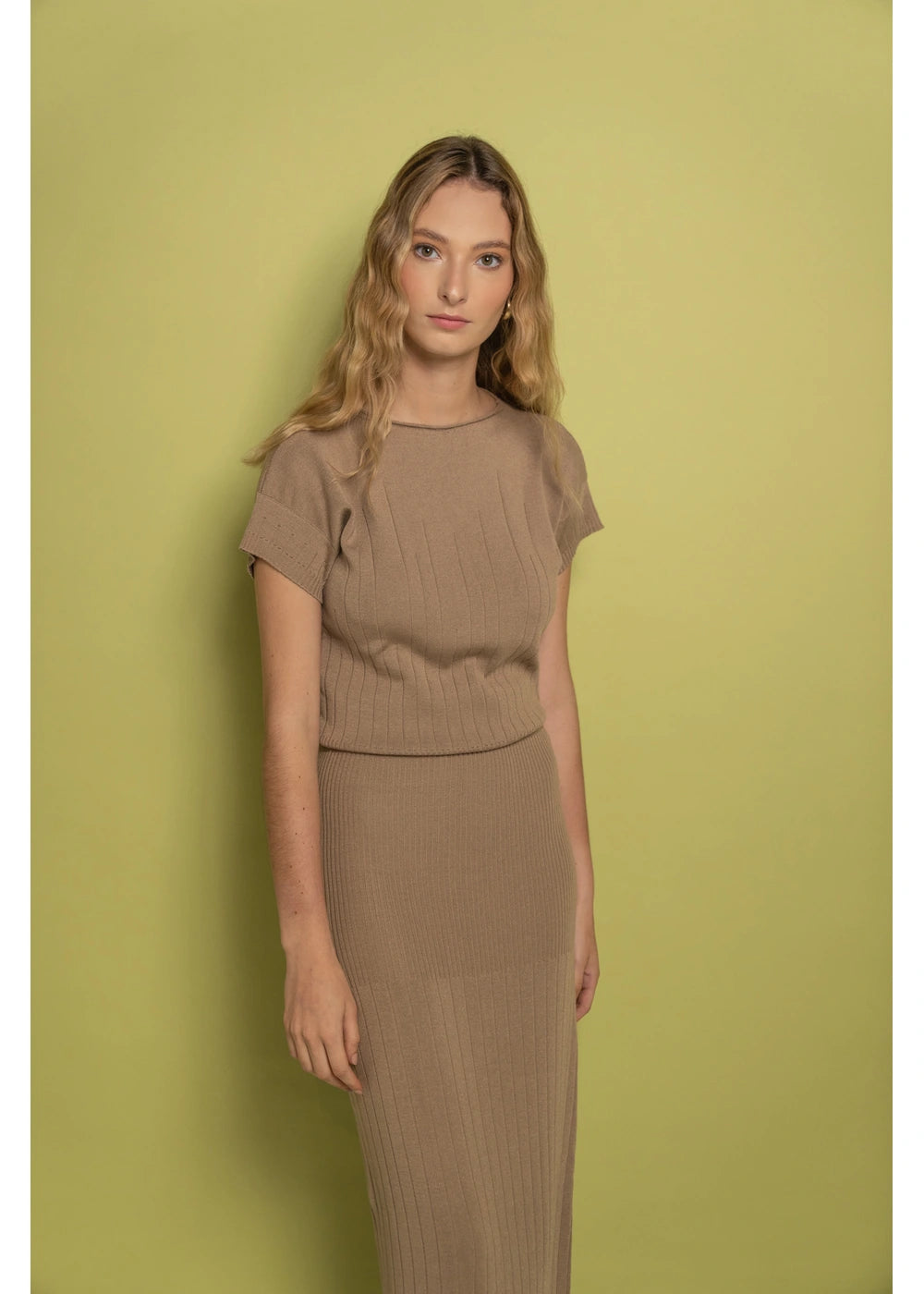 FALDA PLIEGUES en CAMEL - Vista de espalda | ZEPHIR