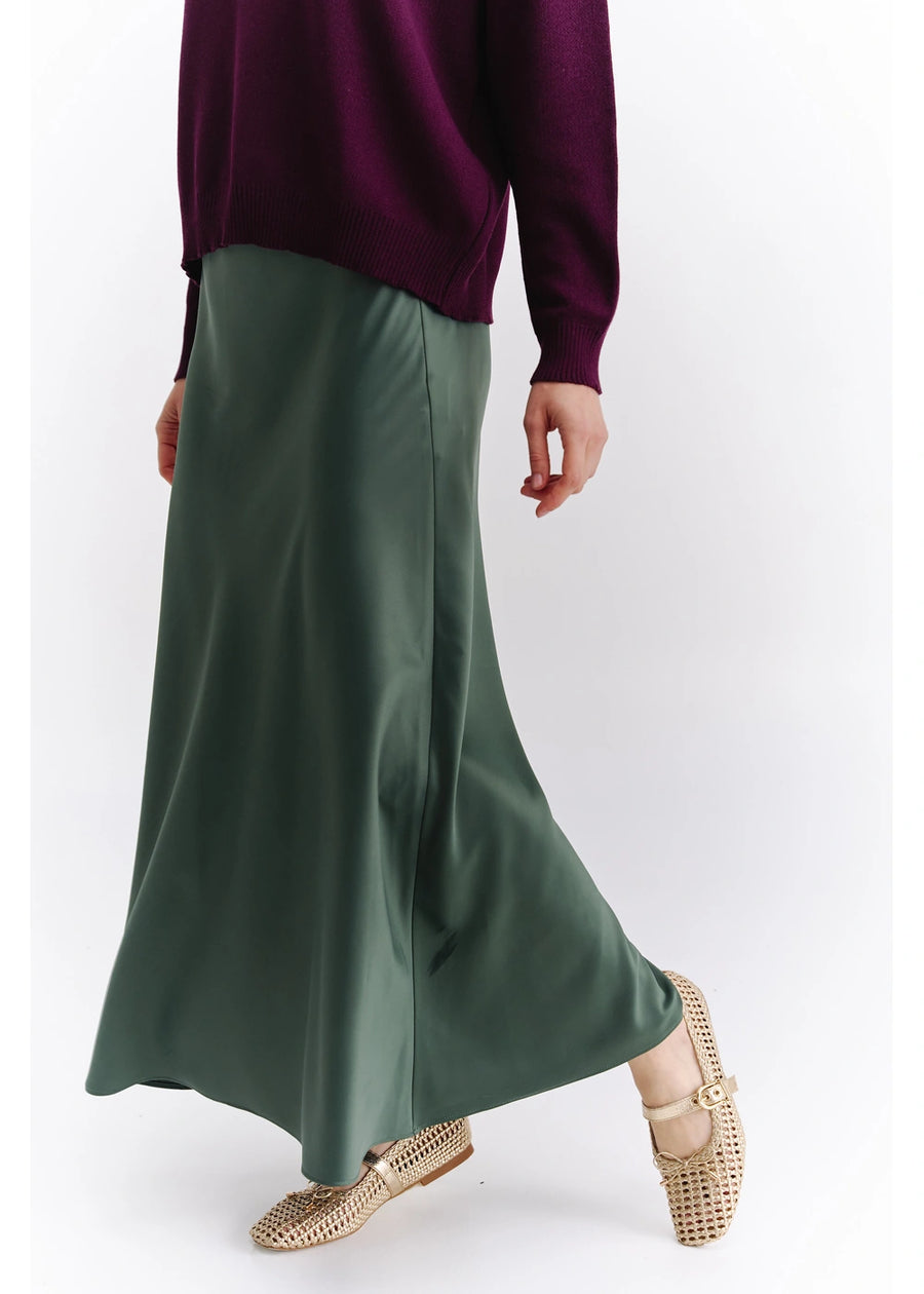 FALDA SATEN VERDE MILITAR