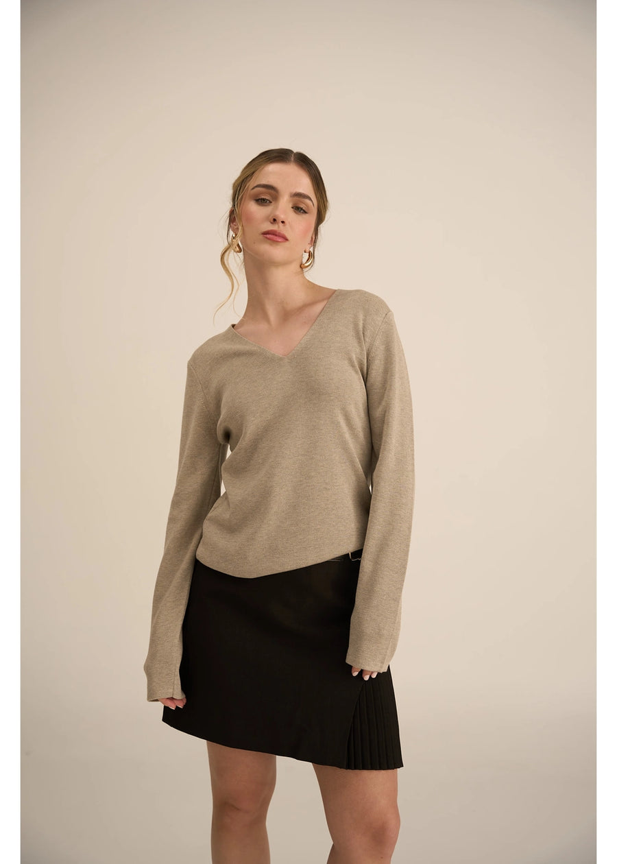 SWEATER EN V BASICO HABANO