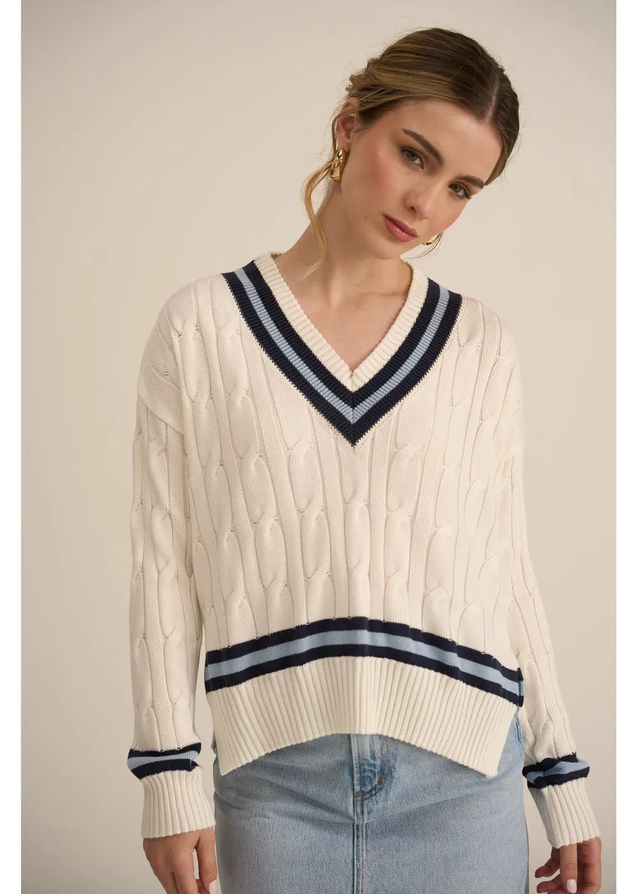 SWEATER EN V BRUNA BLANCO