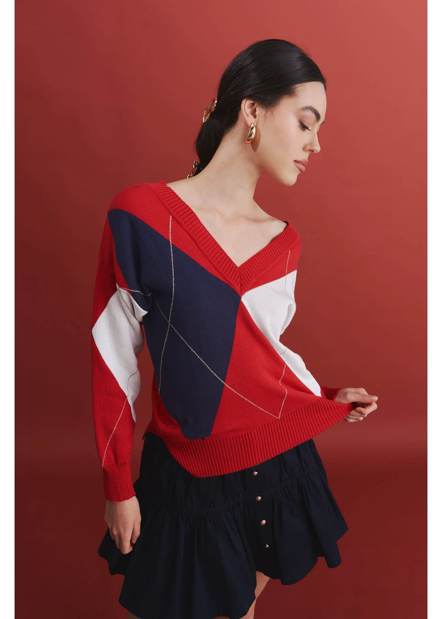 SWEATER EN V GALIA ESCARLATA