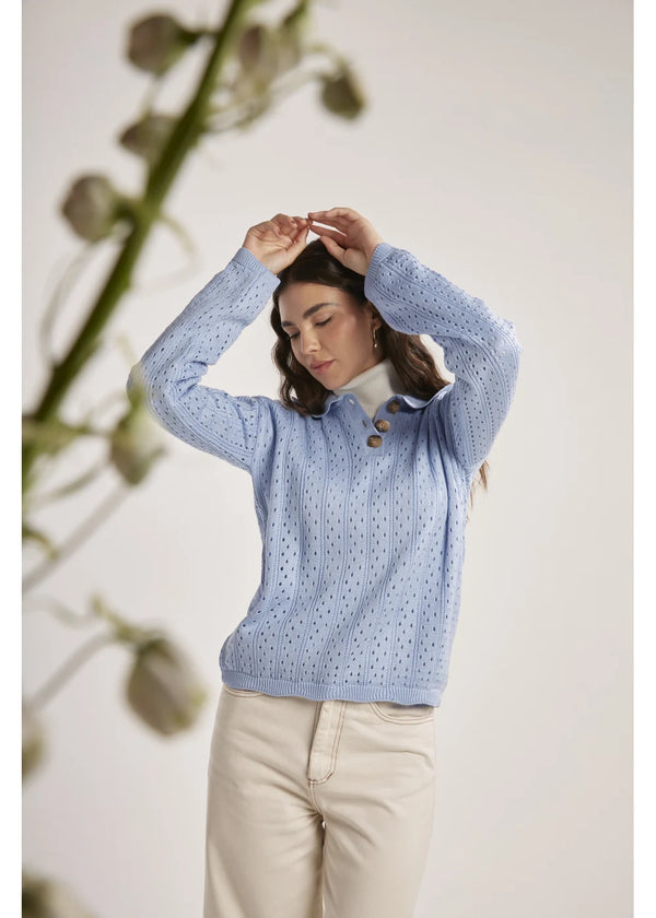 SWEATER IRIS en THALASSA BLUE - Vista frontal | ZEPHIR