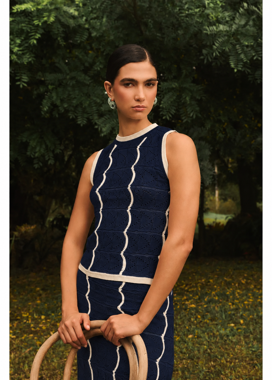 Top Palermo tejido en color azul oscuro para mujer - Zephir